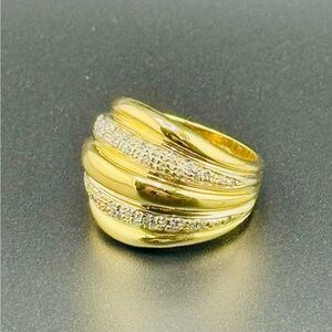 18K Yellow Gold Big Ring with Cubic Zirconia Size 8 Thick 3/4 Weighs 12.2 Grams